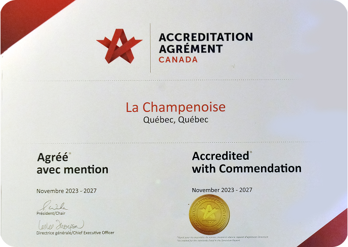 Certificat d'agrément d'Agrément Canada — Agréé avec mention, novembre 2023 à 2027